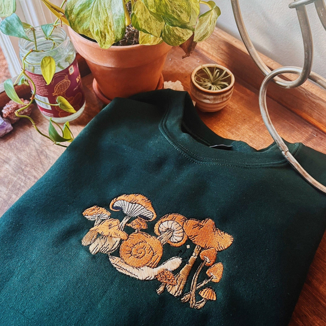 Forrest Snail Shrooms Embroidered Crewneck