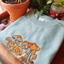 Load image into Gallery viewer, Sage Snail Shrooms Embroidered Crewneck
