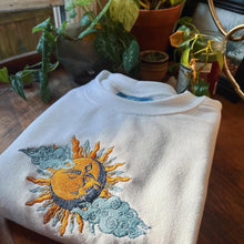 Load image into Gallery viewer, White Sun &amp; Moon Embroidered Crewneck
