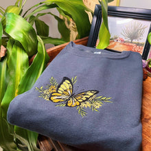 Load image into Gallery viewer, Charcoal Butterfly Embroidered Crewneck
