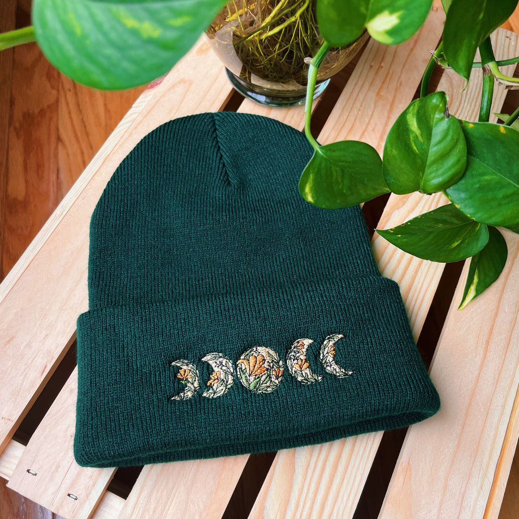 floral moon phase beanie