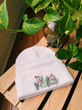 Load image into Gallery viewer, white winter floral beanie
