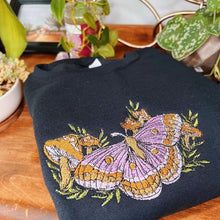 Load image into Gallery viewer, Black Mushroom Moth Embroidered Crewneck
