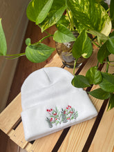 Load image into Gallery viewer, white winter floral beanie
