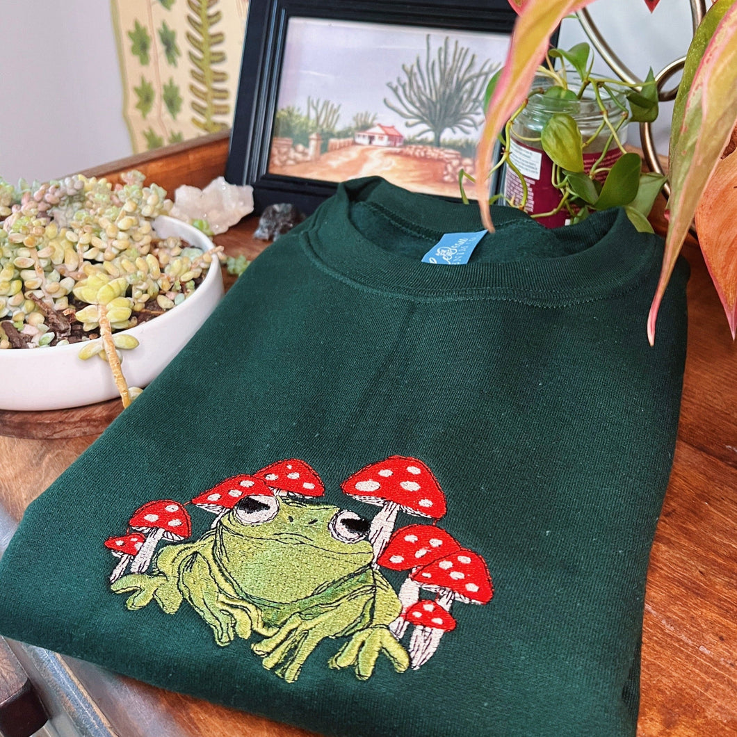 Forrest Frog Shrooms Embroidered Crewneck