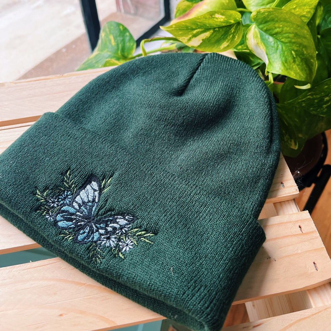 blue butterfly beanie