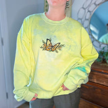 Load image into Gallery viewer, XL Yellow Butterfly Marble Dyed Crewneck
