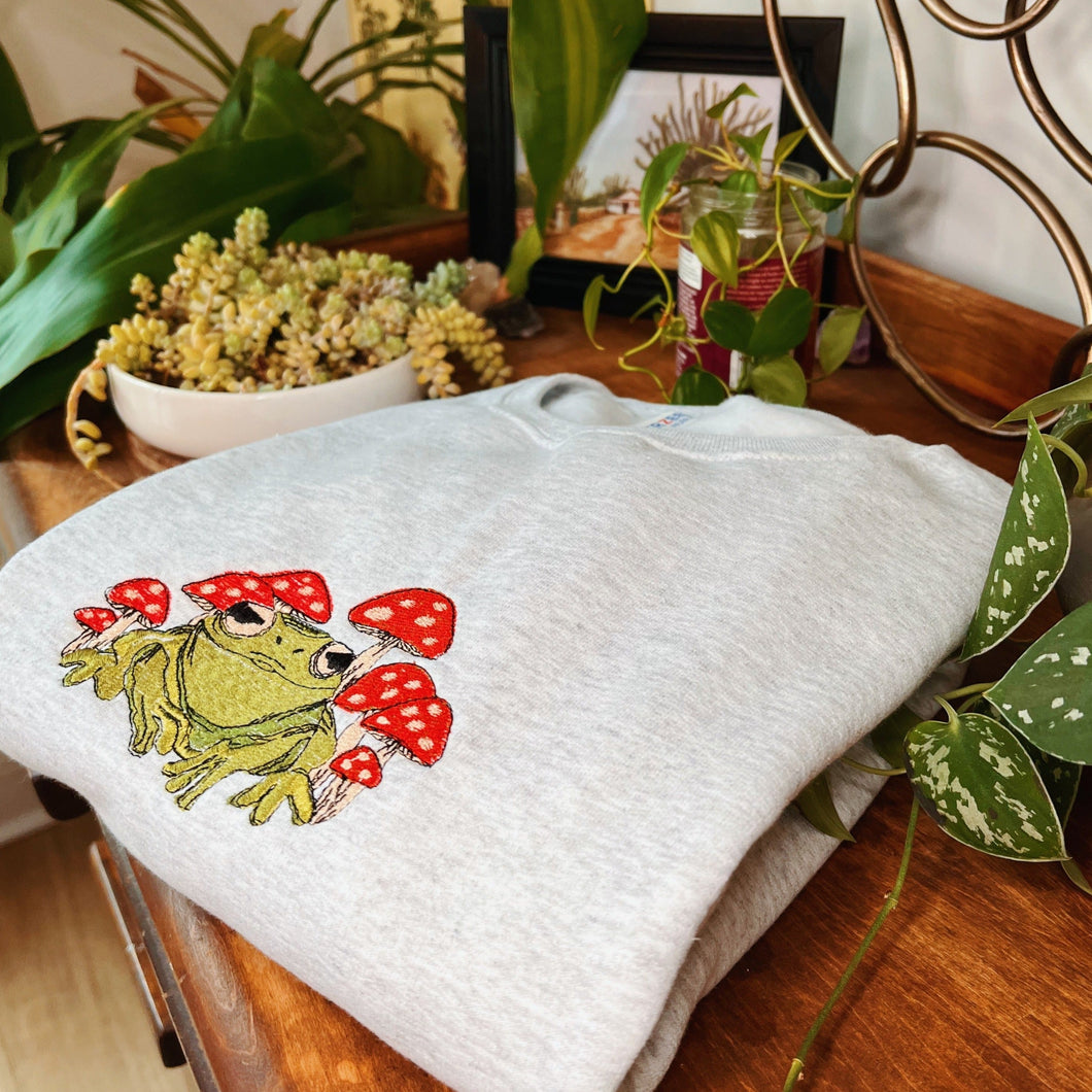 Ash Frog Shrooms Embroidered Crewneck