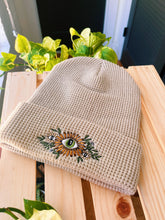 Load image into Gallery viewer, Tan Waffle Knit Embroidered Beanie
