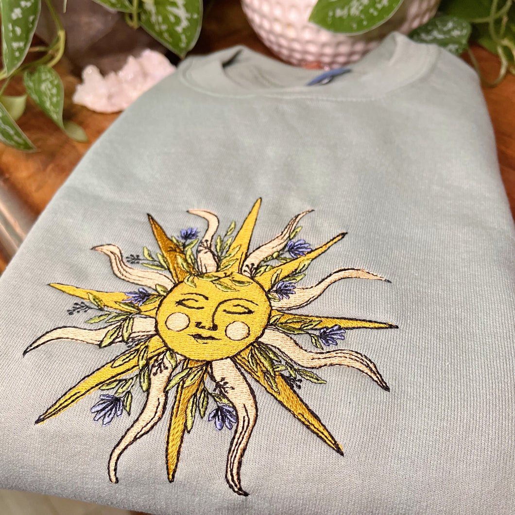 Sage Floral Sun Embroidered Crewneck