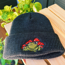 Load image into Gallery viewer, Charcoal Waffle Knit Embroidered Beanie
