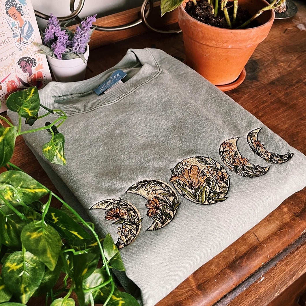 Sage Floral Moon Phase Crewneck