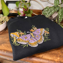 Load image into Gallery viewer, Black Mushroom Moth Embroidered Crewneck
