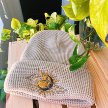 Load image into Gallery viewer, Tan Waffle Knit Embroidered Beanie
