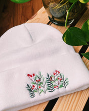 Load image into Gallery viewer, white winter floral beanie
