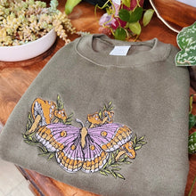 Load image into Gallery viewer, Olive Moth Embroidered Crewneck
