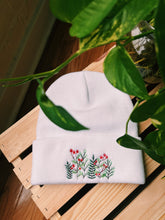 Load image into Gallery viewer, white winter floral beanie
