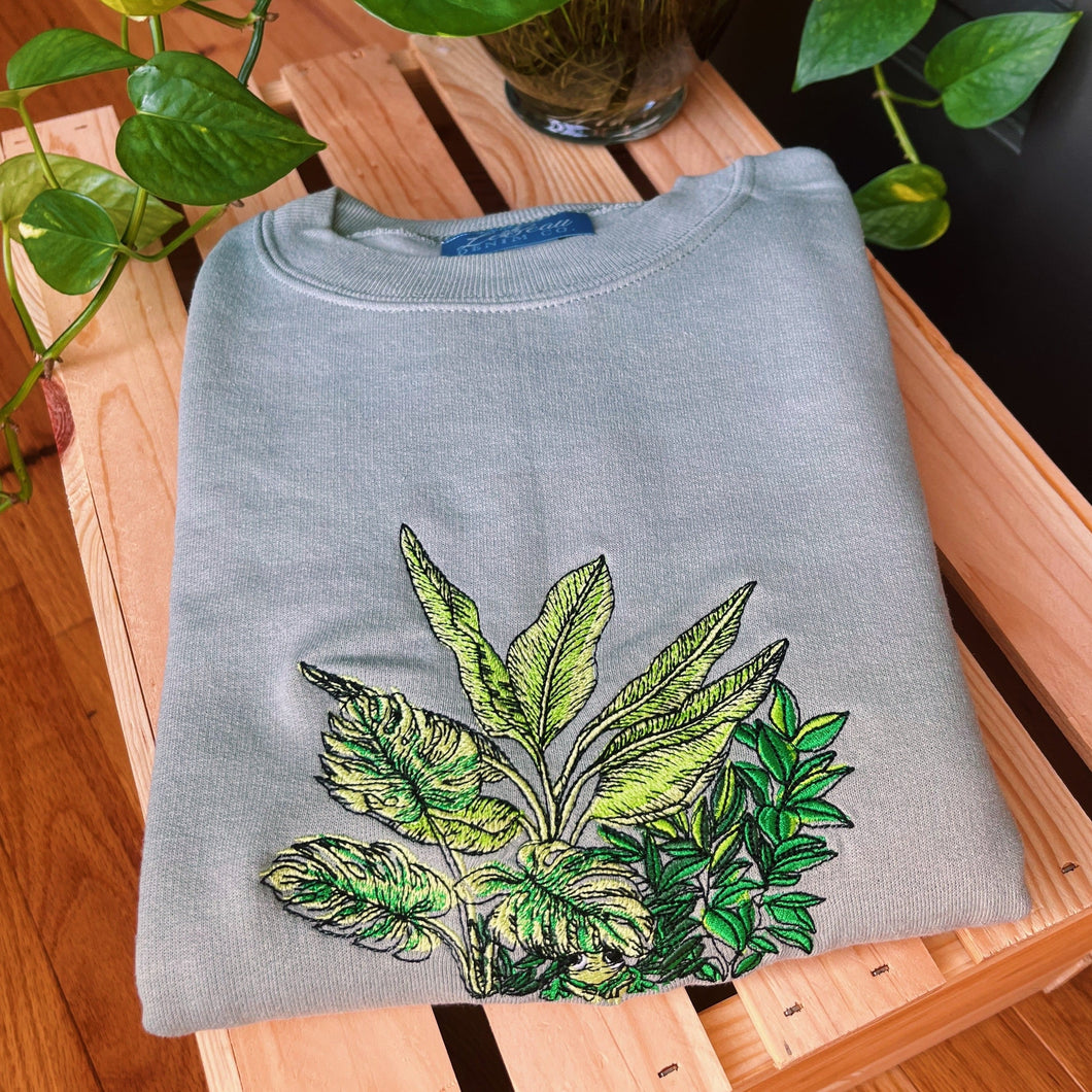 Sage Botanical Frog Embroidered Crewneck