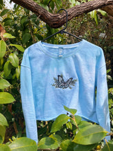 Load image into Gallery viewer, Small Blue Butterfly Cropped Marble Dyed Crewneck
