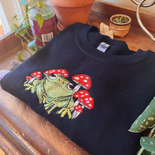 Load image into Gallery viewer, Black Frog Shrooms Embroidered Crewneck
