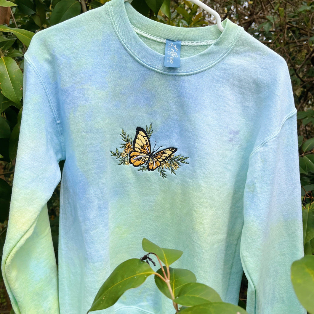 Small Yellow Butterfly Marble Dyed Crewneck