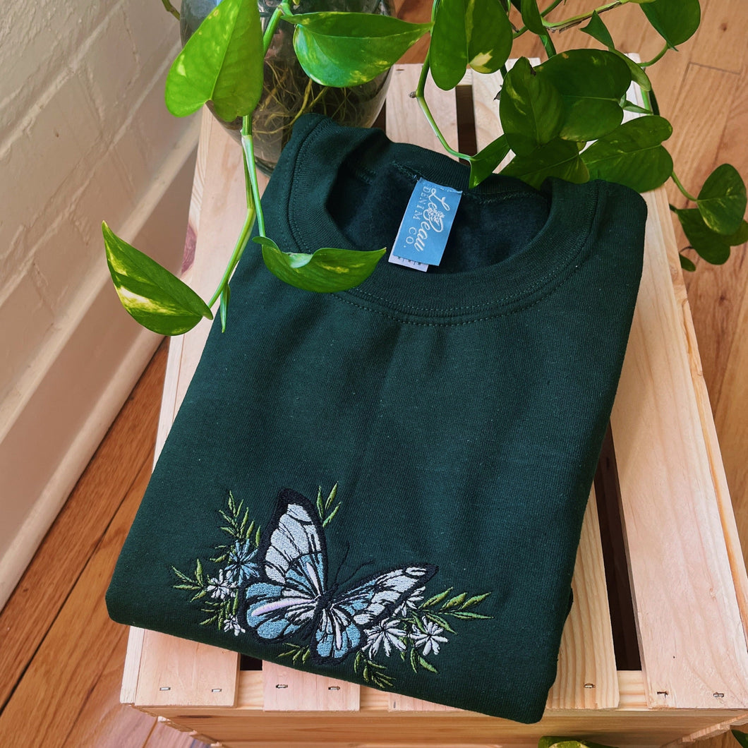 Forest Butterfly Embroidered Crewneck