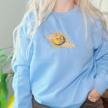 Load image into Gallery viewer, Baby Blue Sun &amp; Moon Embroidered Crewneck
